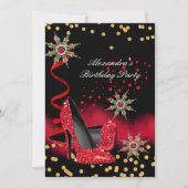 Glitter Red High Heels Black Birthday Party Kaart (Voorkant)