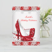 Glitter Red High Heels White Snowflakes Birthday Kaart (Staand voorkant)