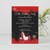 Glitter Red High Hiel Black Gold Snowflake Party Kaart (Staand voorkant)