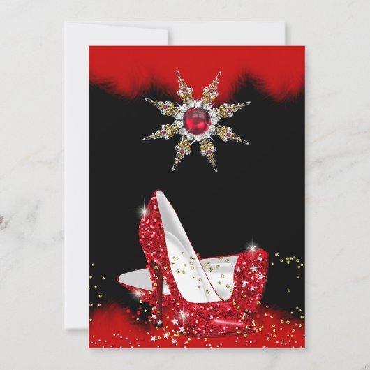 Glitter Red High Hiel Black Gold Snowflake Party Kaart (Achterkant)