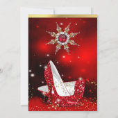 Glitter Red High Hiel Shoes Gold Snowflake Party Kaart (Achterkant)