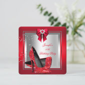 Glitter Red High Hiel Silver Birthday Party Kaart (Staand voorkant)