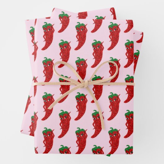 Glitter Red Hot Pepper Diva Roze Inpakpapier Vel (In situ)