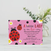 Glitter Red Ladybug Yellow Flowers Baby shower Inv Kaart (Staand voorkant)