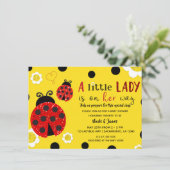 Glitter Red Ladybug Yellow Flowers Baby shower Inv Kaart (Staand voorkant)