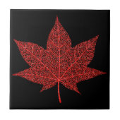 Glitter Red Leaf Ceramic Tegel - Black Red Tegeltje (Voorkant)