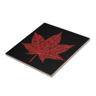 Glitter Red Leaf Ceramic Tegel - Black Red Tegeltje