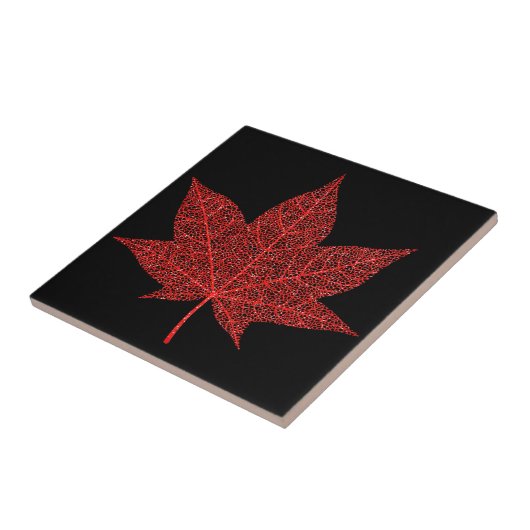 Glitter Red Leaf Ceramic Tegel - Black Red Tegeltje (Zijkant)