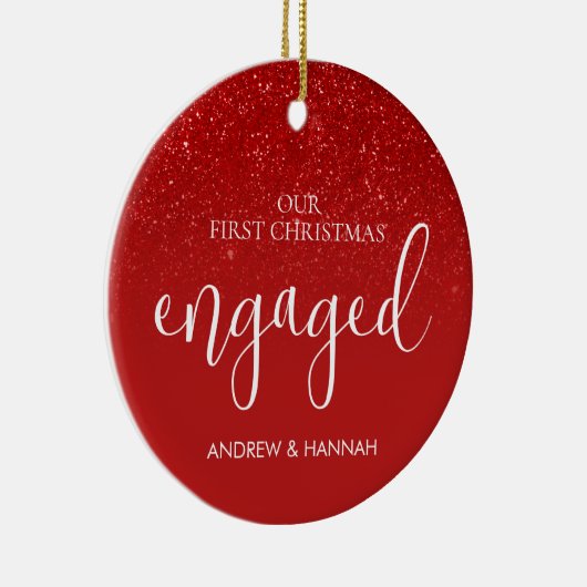 Glitter Red, onze eerste kerstfoto Keramisch Ornament (Rechts)