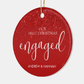 Glitter Red, onze eerste kerstfoto Keramisch Ornament (Links)