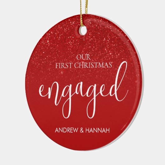 Glitter Red, onze eerste kerstfoto Keramisch Ornament (Links)