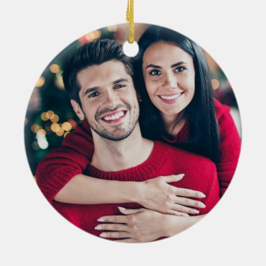 Glitter Red, onze eerste kerstfoto Keramisch Ornament (Achterkant)