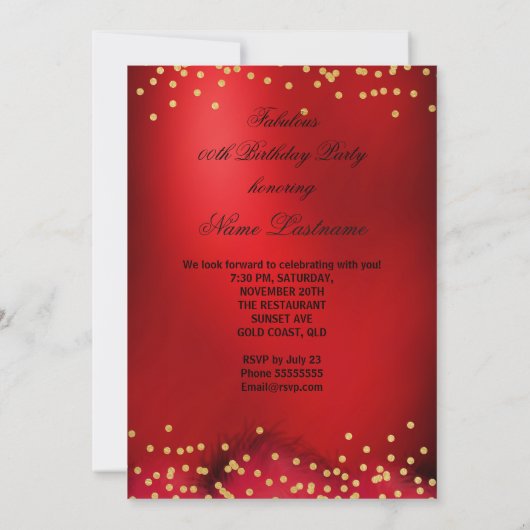 Glitter Red op hoog niveau - Birthday Gold Black Kaart (Achterkant)