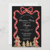 Glitter Red Ribbon Krans Kerstdiner Party Kaart (Voorkant)