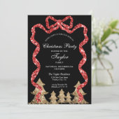 Glitter Red Ribbon Krans Kerstdiner Party Kaart (Staand voorkant)