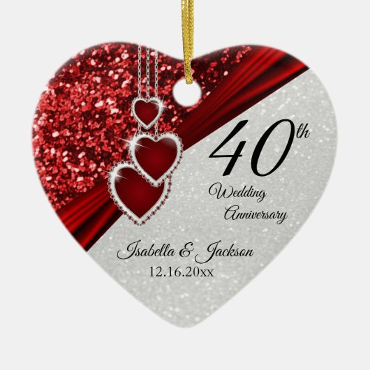 ⭐ Glitter Red Ruby 40th Jubileum 💕 Keepslag Keramisch Ornament (Voorkant)