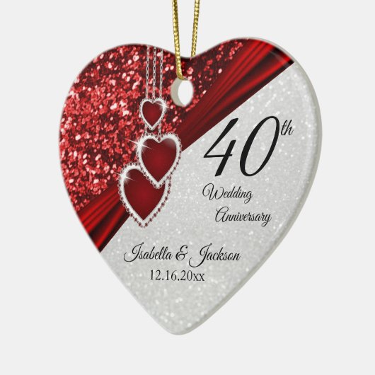 ⭐ Glitter Red Ruby 40th Jubileum 💕 Keepslag Keramisch Ornament (Links)