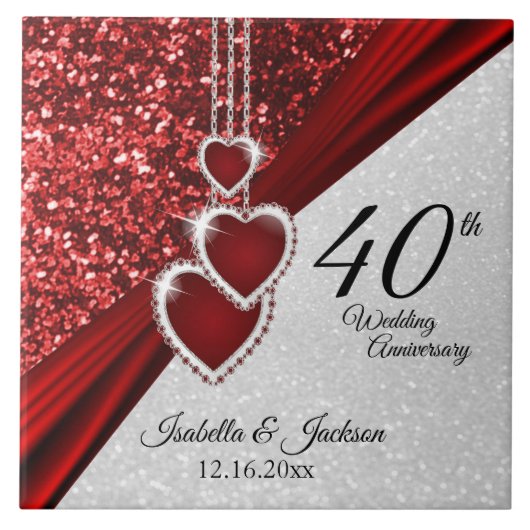 ⭐ Glitter Red Ruby 40th Jubileum 💕 Keepslag Tegeltje (Voorkant)