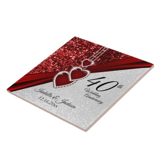 ⭐ Glitter Red Ruby 40th Jubileum 💕 Keepslag Tegeltje (Zijkant)