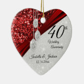 Glitter Red Ruby en Diamond 40ste Jubileum 💕 Keramisch Ornament (Rechts)