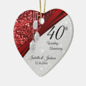 Glitter Red Ruby en Diamond 40ste Jubileum 💕 Keramisch Ornament (Links)