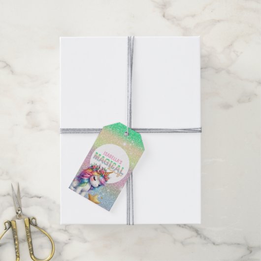 Glitter regenboog eenhoorn magisch cadeaulabel (Met Touw)