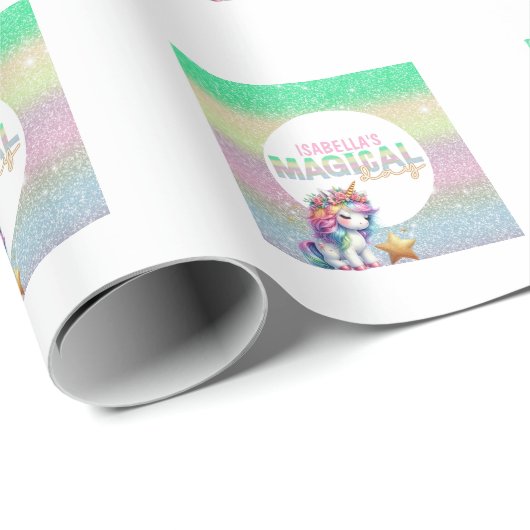 Glitter regenboog eenhoorn magisch cadeaupapier (Rol Hoek)