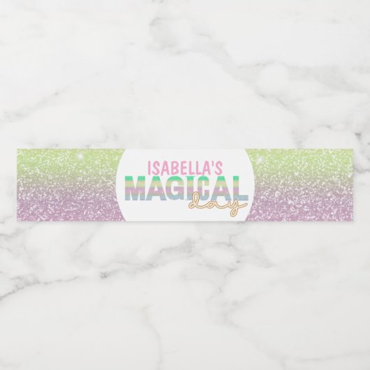 Glitter regenboog eenhoorn magisch waterfles etiket (Enkel label)