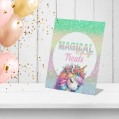 Glitter regenboog eenhoorn magische traktaties reclamebord met voetstuk