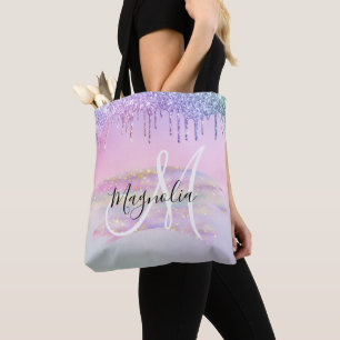 Glitter Regenboog Eenhoorn Ombre Glitter Roze Mono Tote Bag