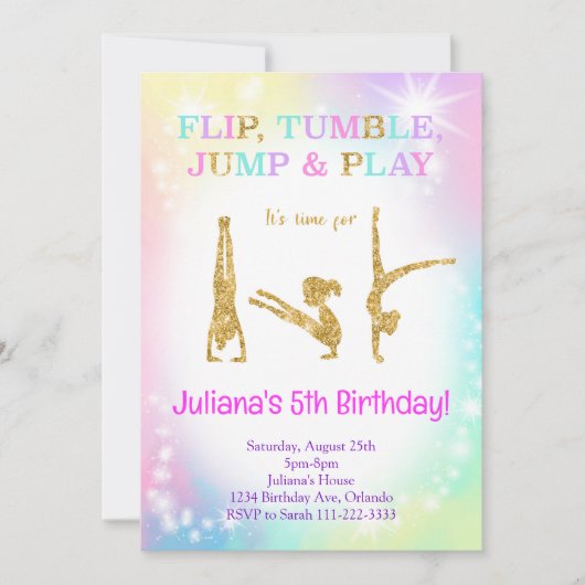 Glitter Regenboog Kleurrijke Gymnastiek Verjaardag Kaart (Voorkant)