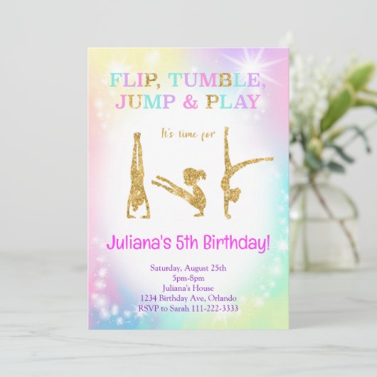 Glitter Regenboog Kleurrijke Gymnastiek Verjaardag Kaart (Staand voorkant)