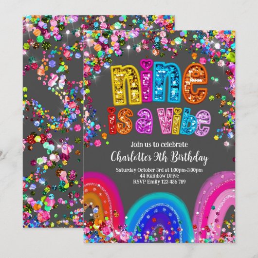 Glitter Regenboog Paillette 9 is een Vibe Uitnodig Kaart (Voorkant / Achterkant)