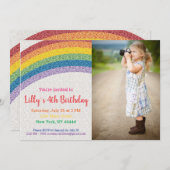 Glitter Regenboog Party, Verjaardag Foto Kaart (Voorkant / Achterkant)