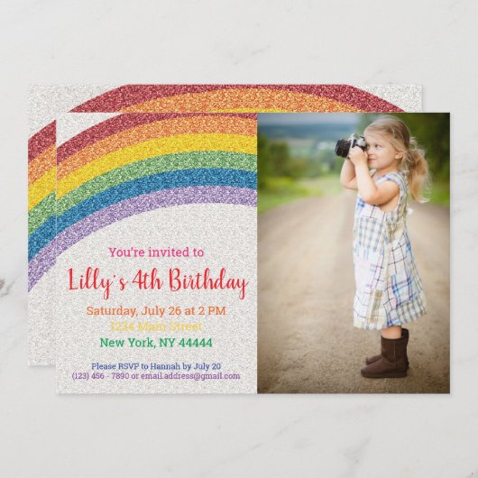 Glitter Regenboog Party, Verjaardag Foto Kaart (Voorkant / Achterkant)