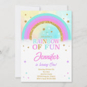 Glitter Regenboog Sterren Verjaardag Uitnodiging (Voorkant)