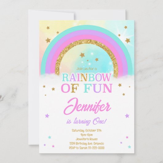 Glitter Regenboog Sterren Verjaardag Uitnodiging (Voorkant)