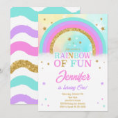 Glitter Regenboog Sterren Verjaardag Uitnodiging (Voorkant / Achterkant)