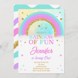 Glitter Regenboog Sterren Verjaardag Uitnodiging