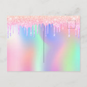 Glitter regenboogroze virtuele verjaardagsuitnodig briefkaart (Achterkant)