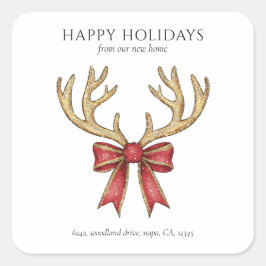 Glitter Reindeer Antlers New Home Custom Address Vierkante Sticker