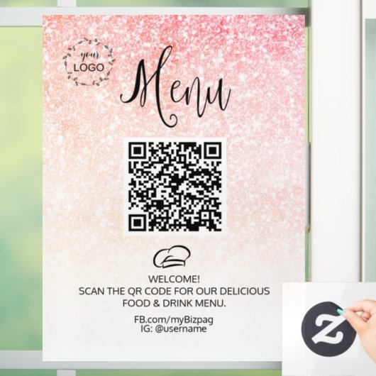 *~* Glitter Restaurant Menu QR LOGO Raamsticker (Huis)