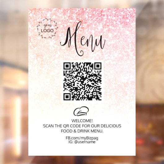 *~* Glitter Restuarnt Menu QR LOGO Raamsticker (Vel 2)