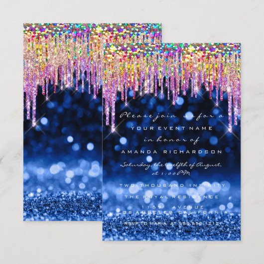 Glitter rijdt rond de Birthday Party Blue Navy Kaart (Voorkant / Achterkant)