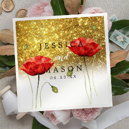 Glitter Rode Bloemen Bruiloft Cocktail Servet