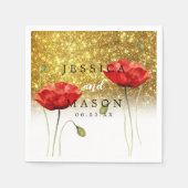 Glitter Rode Bloemen Bruiloft Cocktail Servet (Voorkant)