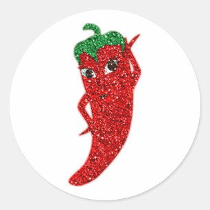 Glitter Rode Hete Pepper Diva Ronde Sticker