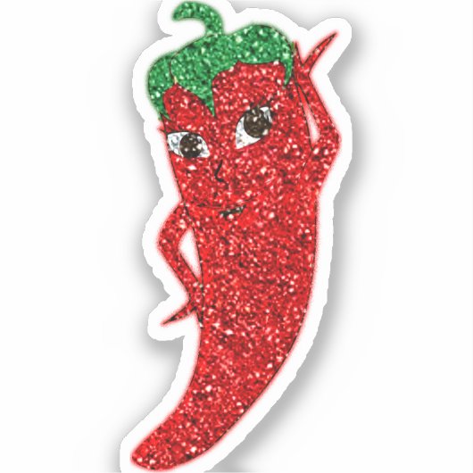 Glitter Rode Hete Pepper Diva Sticker (Voorkant)