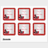 Glitter Rode Hoge Hakken Verjaardagsfeestje Diaman Vierkante Sticker (Vel)