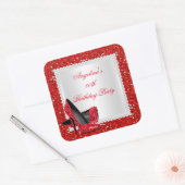 Glitter Rode Hoge Hakken Verjaardagsfeestje Diaman Vierkante Sticker (Envelop)